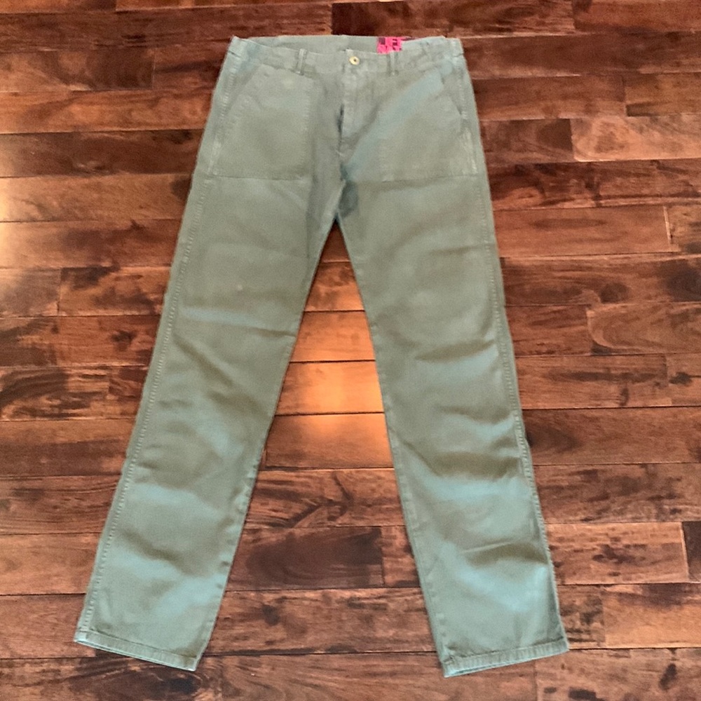 Free City Mens Pants. Handmade Italy. Distressed Army Green. 33W. New Condition.